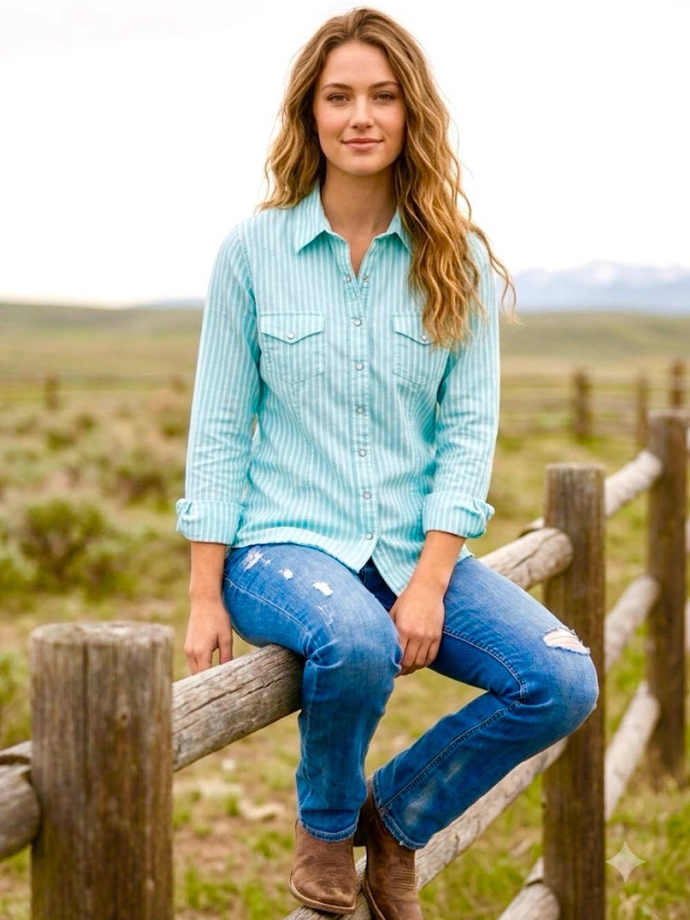 Cruel Denim Women's Turquoise Stripe Western Snap Button Up Shirt Blouse SZ XL